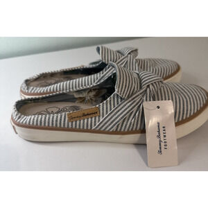 Tommy Bahama Women’s Canvas Memory Foam Slip-On Shoes Striped White/Brown Sz 6.5